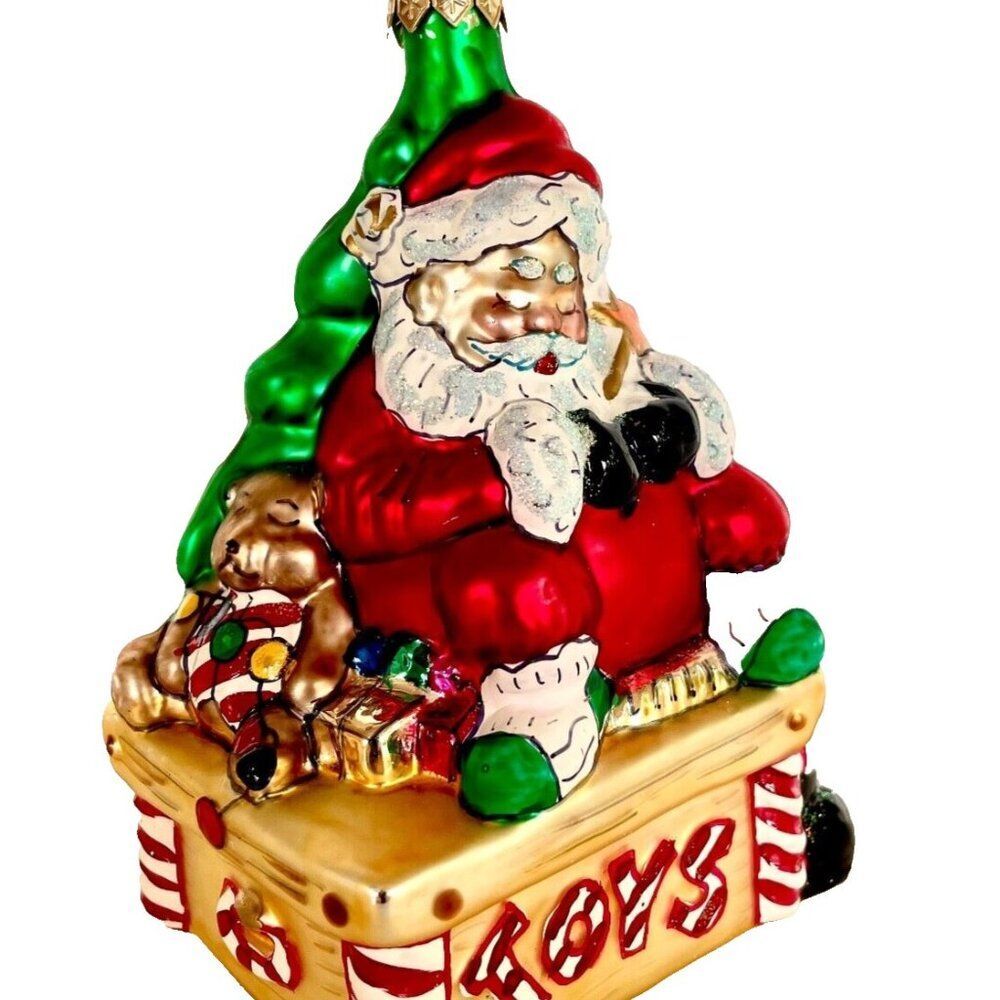 Hand Blown Glass Sleeping Santa Ornament Hand Painted Christmas Tree Toys Poland